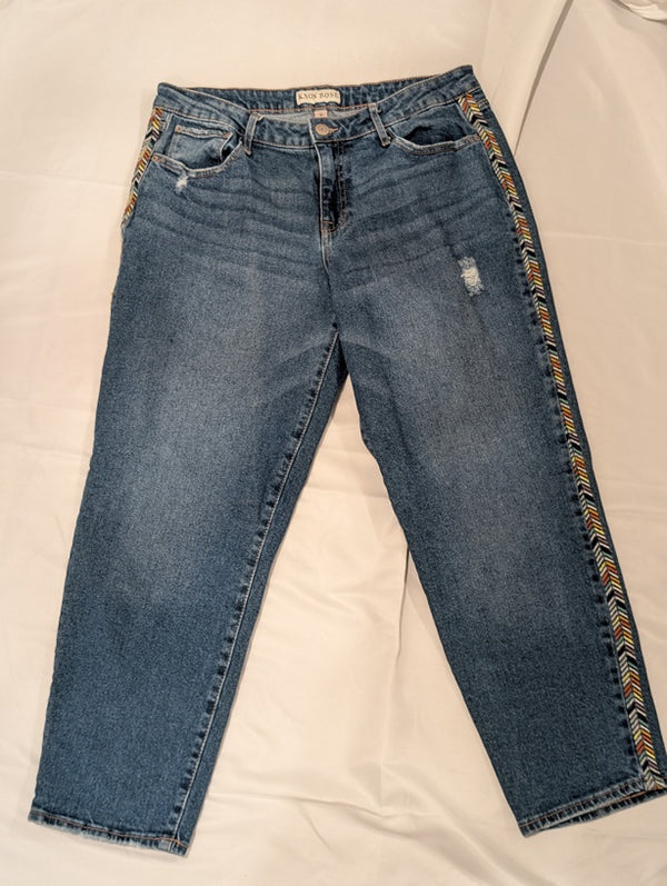 1195  - Knox Rose Jeans Straight Leg Denim w/ Embroider Chevron Side Stripe - 10