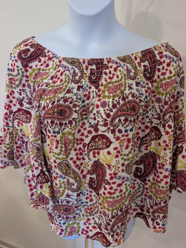 1201-Cato Paisley Off Shoulder Blouse Boho Floral Womens - NWT - XL