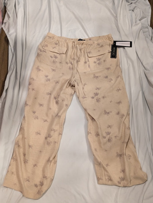 1218 - NYCC Beige Floral Wide Leg Pants Womens - NWT - XL