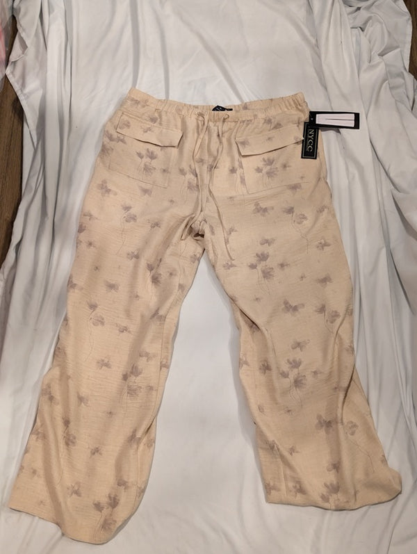 1218 - NYCC Beige Floral Wide Leg Pants Womens - NWT - XL