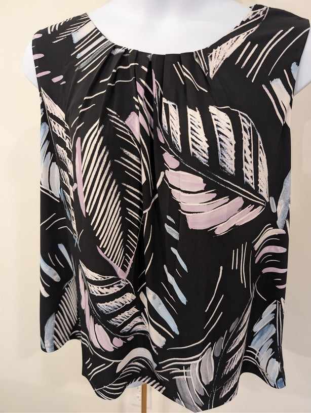 1221- Calvin Klein Abstract Print Sleeveless Blouse Black Pink Blue - NWT - 3x