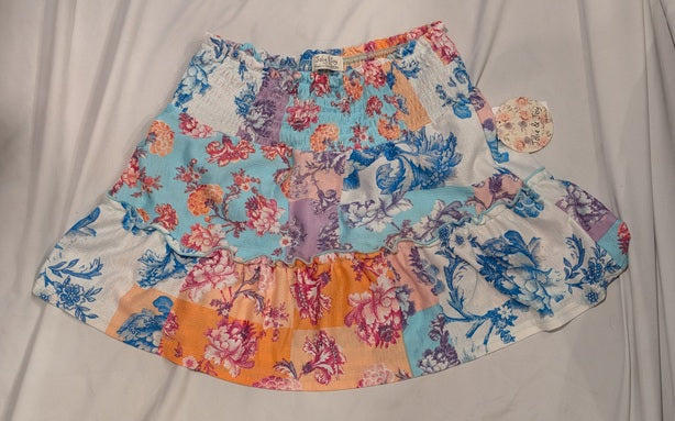 1222- Jolie & Joy Floral Tiered Mini Skirt Blue Pink Orange Boho  - NWT - Medium