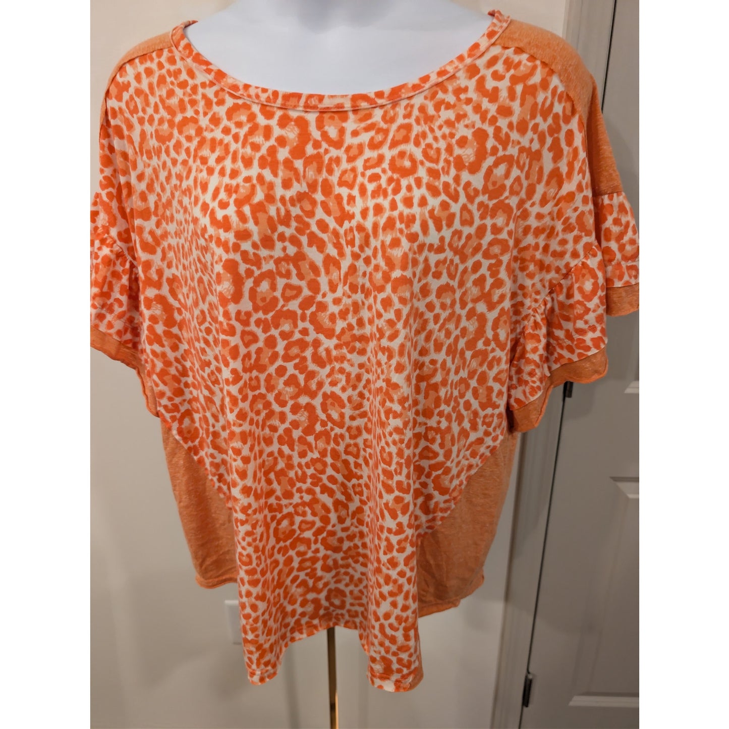 1304 - GioGio Orange Animal Print Blouse with raw edge - XL