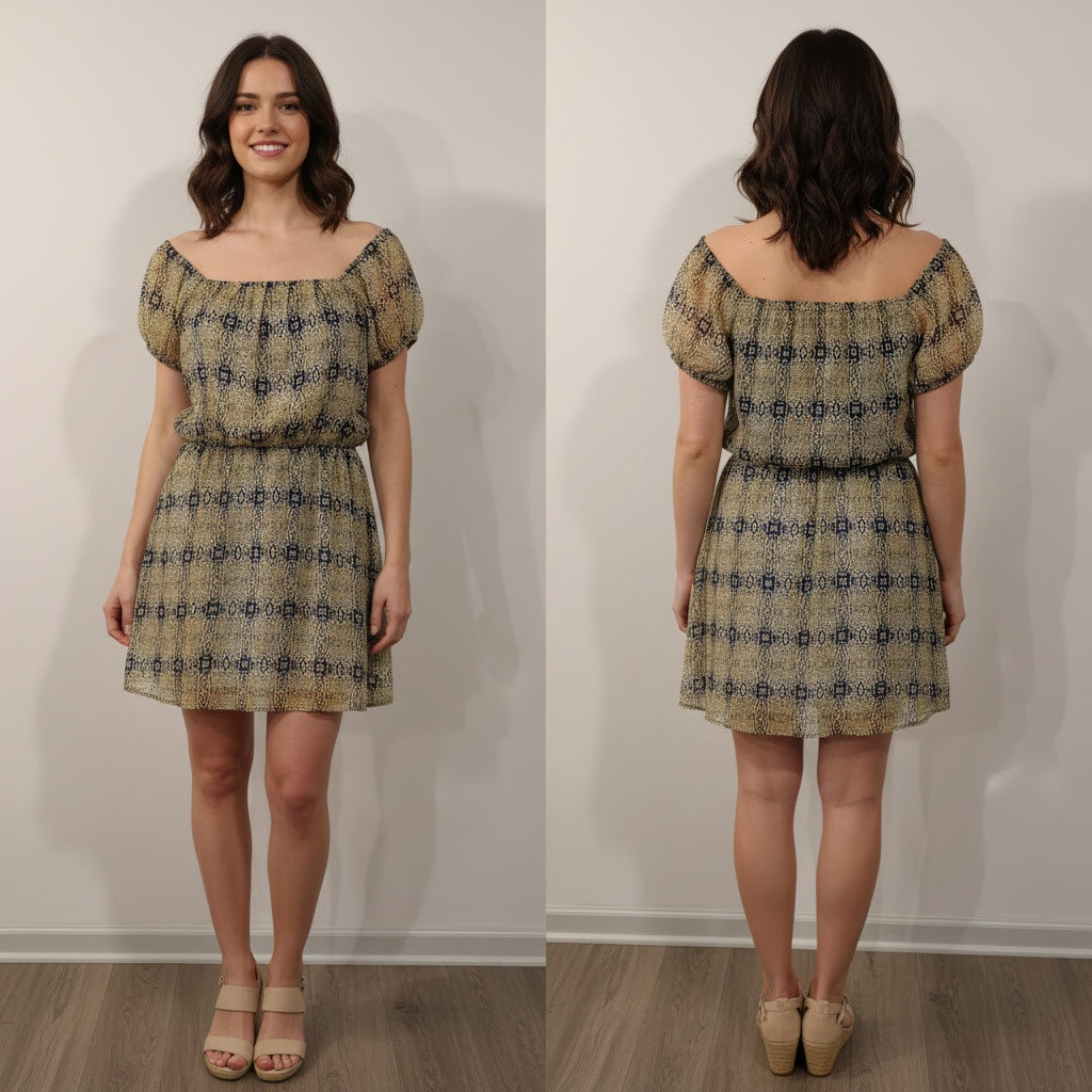1416 - Tyche Dress - Blue and Yellow - Large - NWT