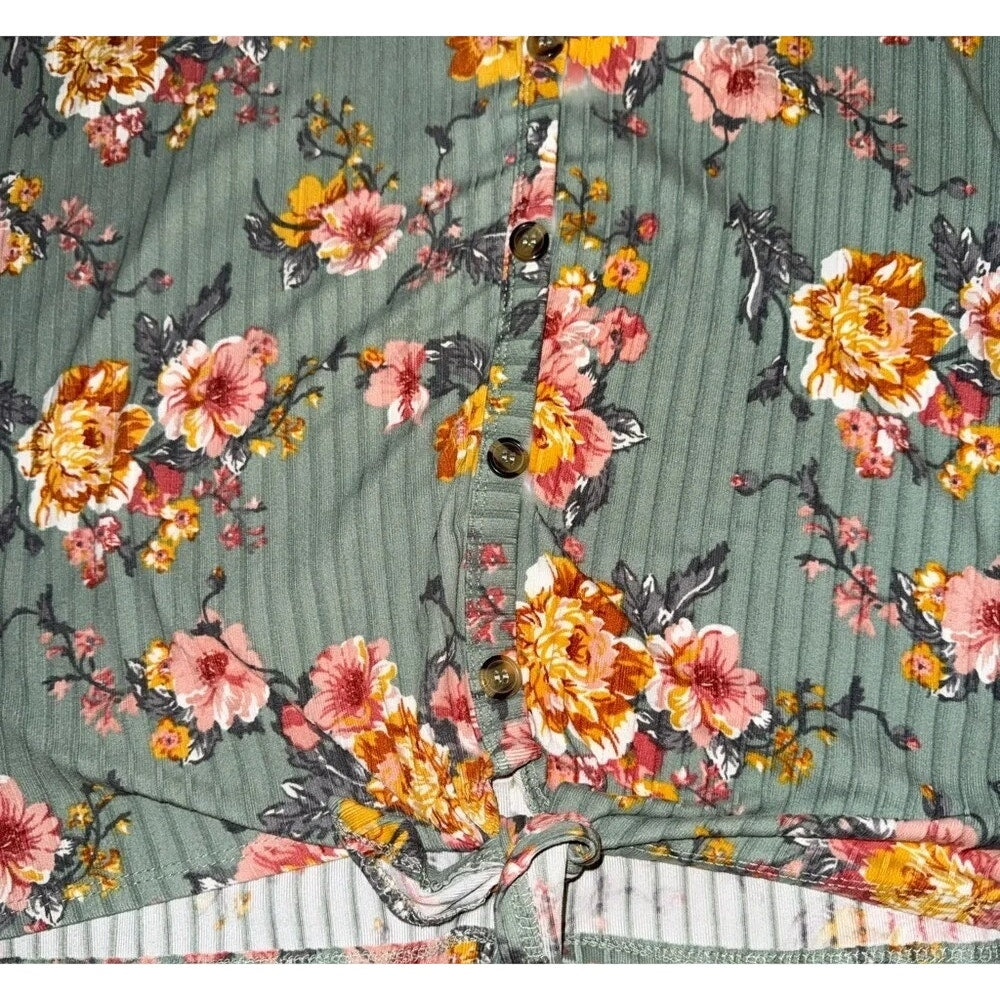 1249-Bobbie Brooks Pullover Top Green Floral Sleeveless Back Cutout‎ Lace-2x