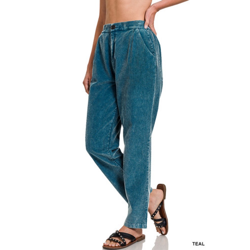 1402 - Zenana Teal Corduroy Pants - New - Size Large