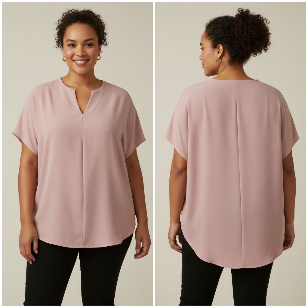 1336 - Zenana V-Neck Blouse - Dusty Pink - 2X - NWT