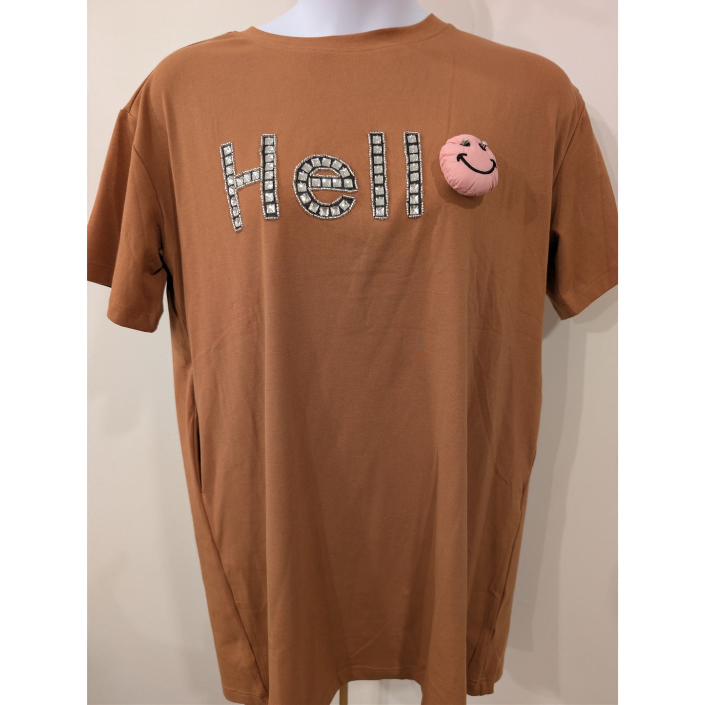 1040 - EASEL Brown T Shirt Dress Smiley Face Oversized NWT