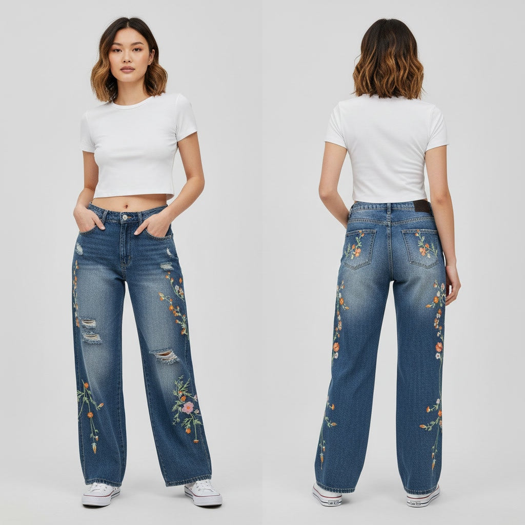 1324 - Vexurna Floral Embroidered Jeans - Size XL - NWT