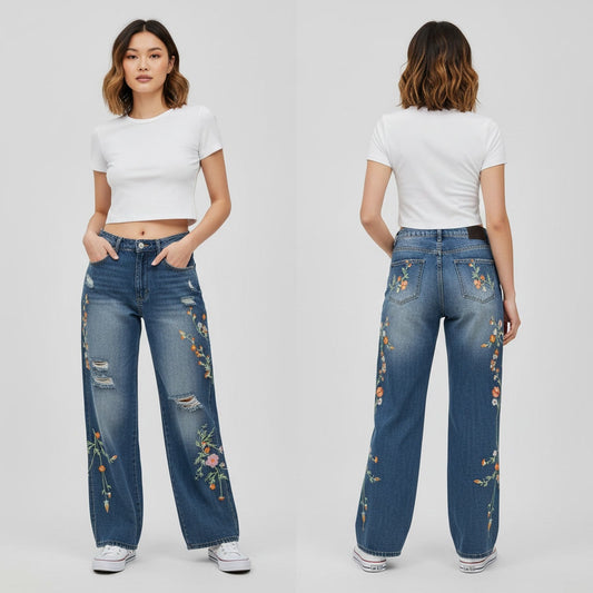 1324 - Vexurna Floral Embroidered Jeans - Size XL - NWT