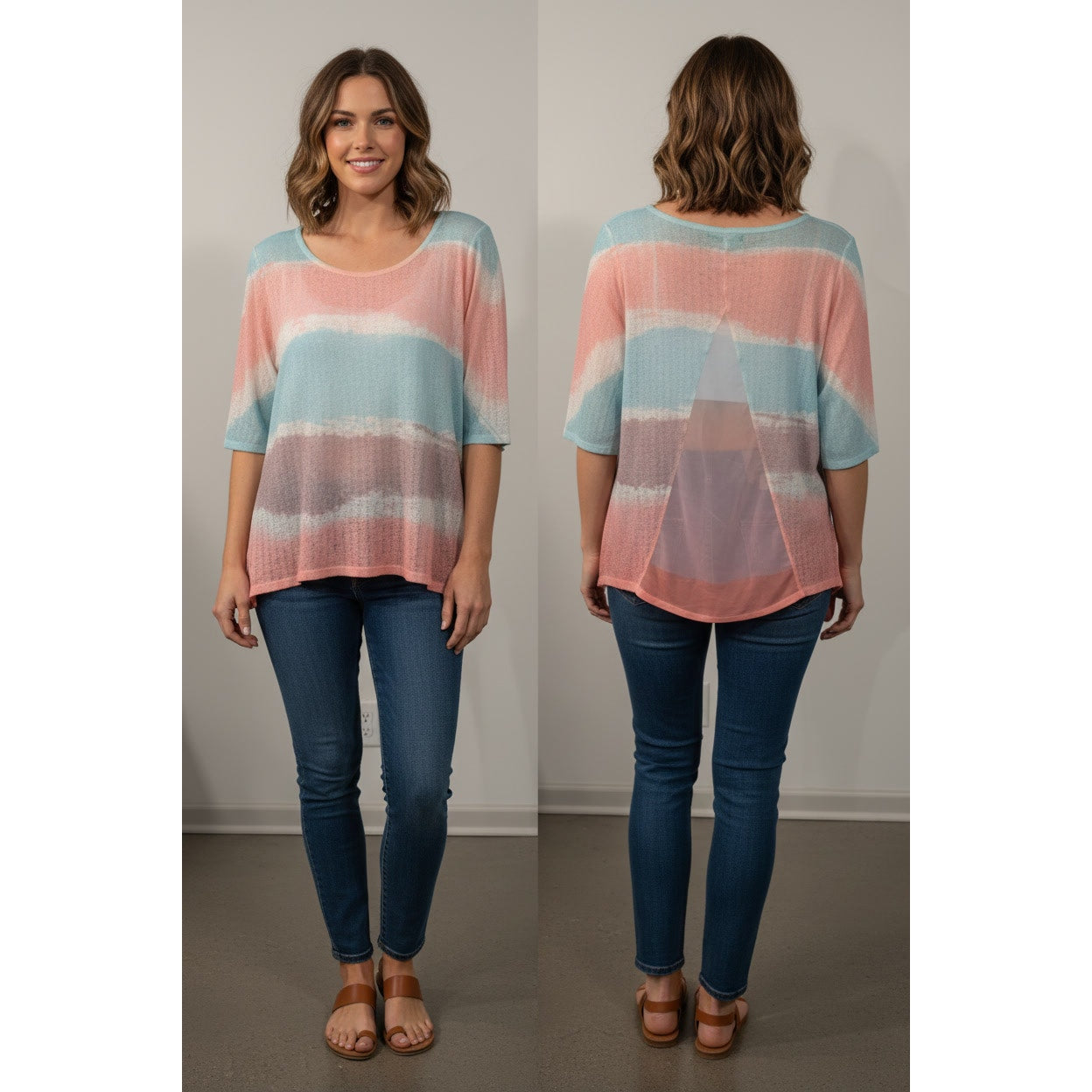 1446 - Indigo Soul Striped color block blouse - 2XL - PreLoved