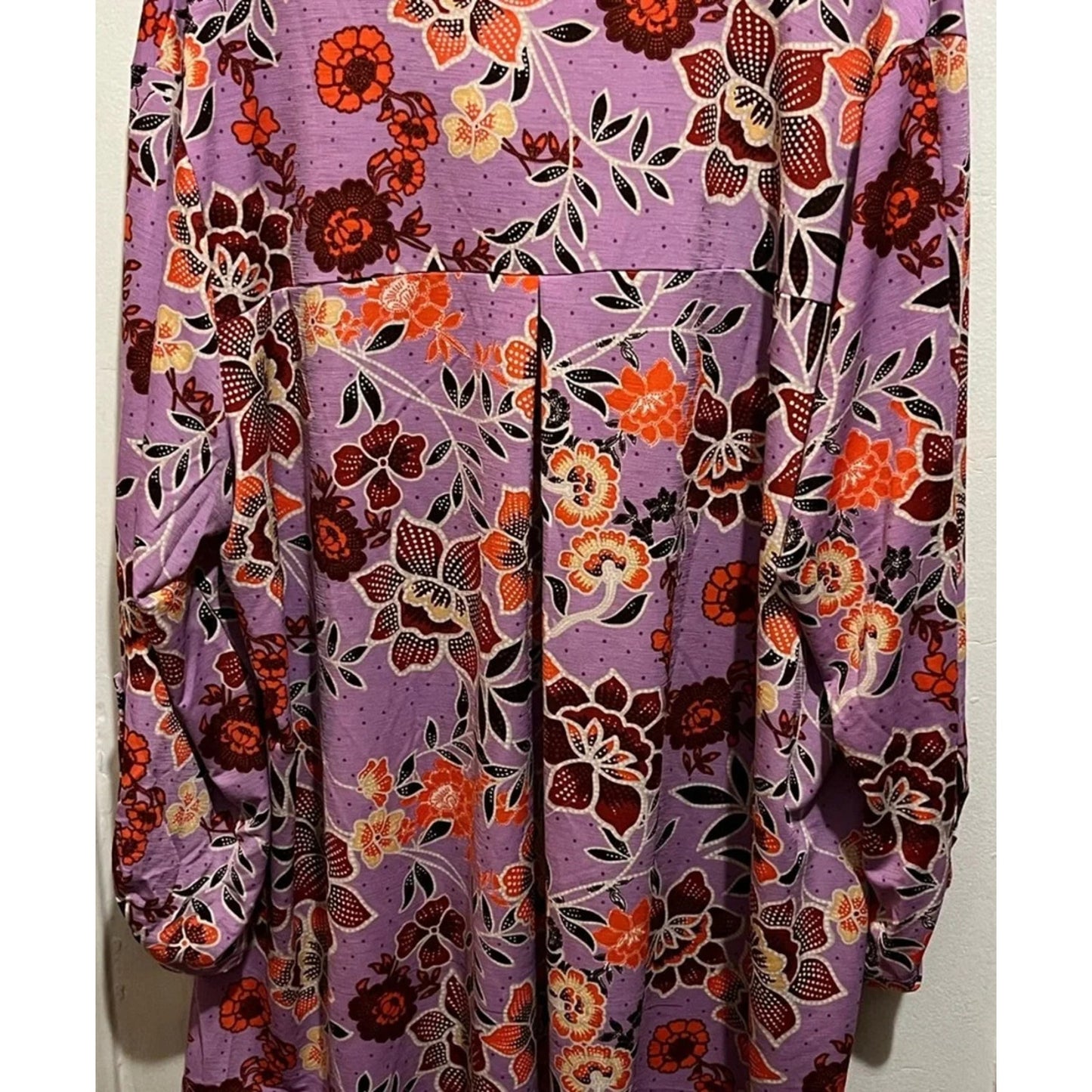 1133- Dear Scarlett Floral Print Blouse Purple Orange Boho Long Sleeve - NEW - M