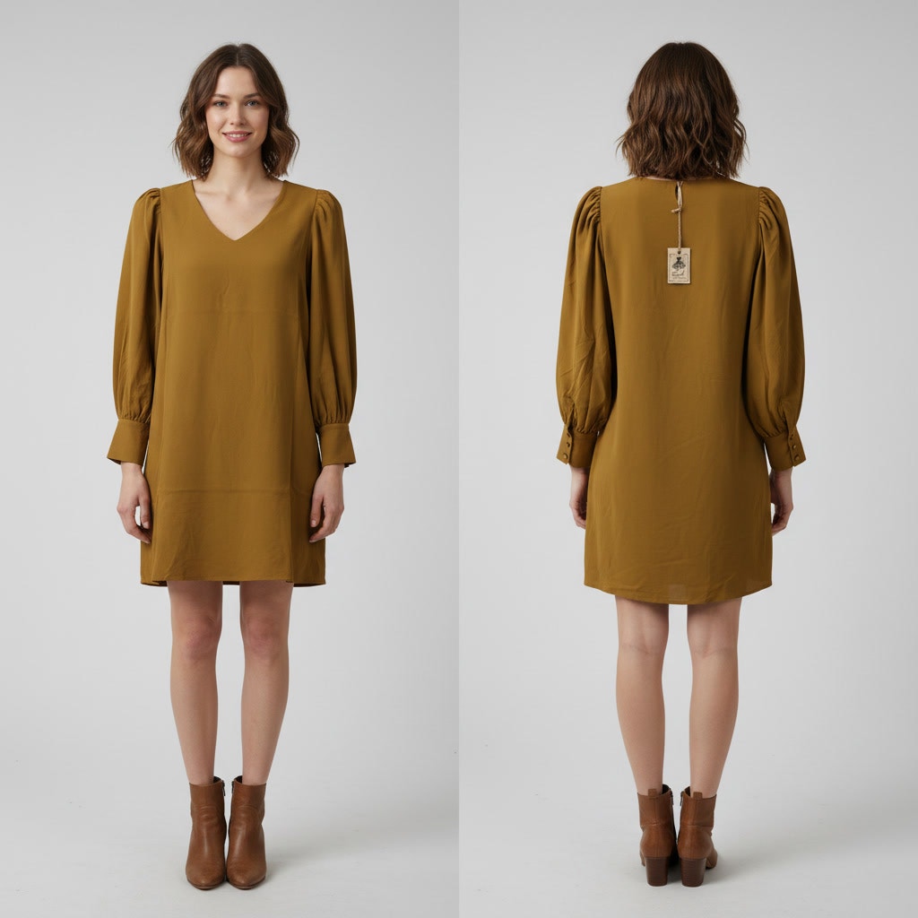 1417 - Easel Mustard Brown Tunic Dress - Size Medium - NWT