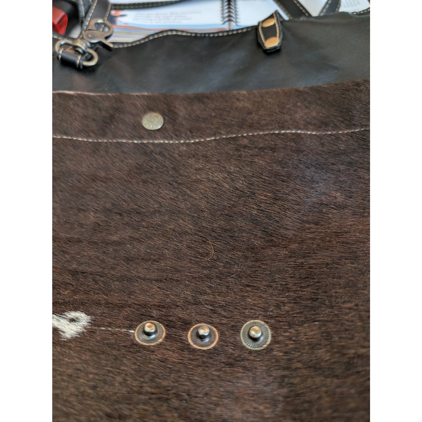 1387 -Myra Bag Shades of Black Genuine Hair-on Leather Tote Bag
