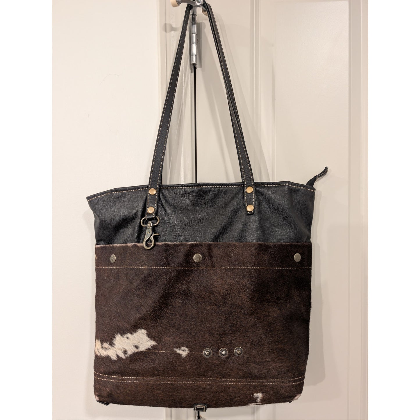 1387 -Myra Bag Shades of Black Genuine Hair-on Leather Tote Bag