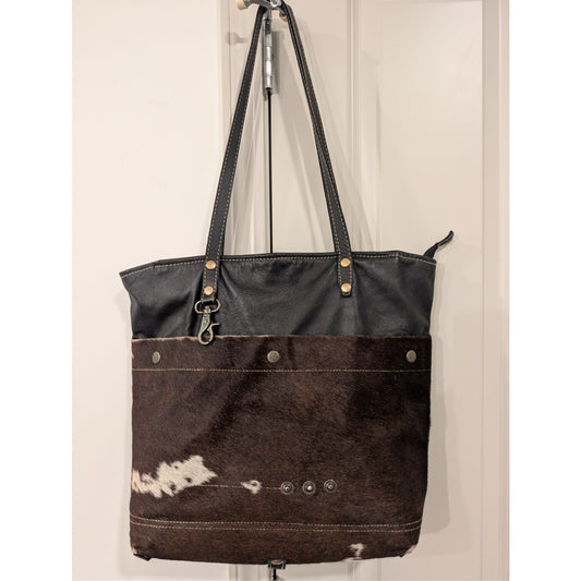 1387 -Myra Bag Shades of Black Genuine Hair-on Leather Tote Bag
