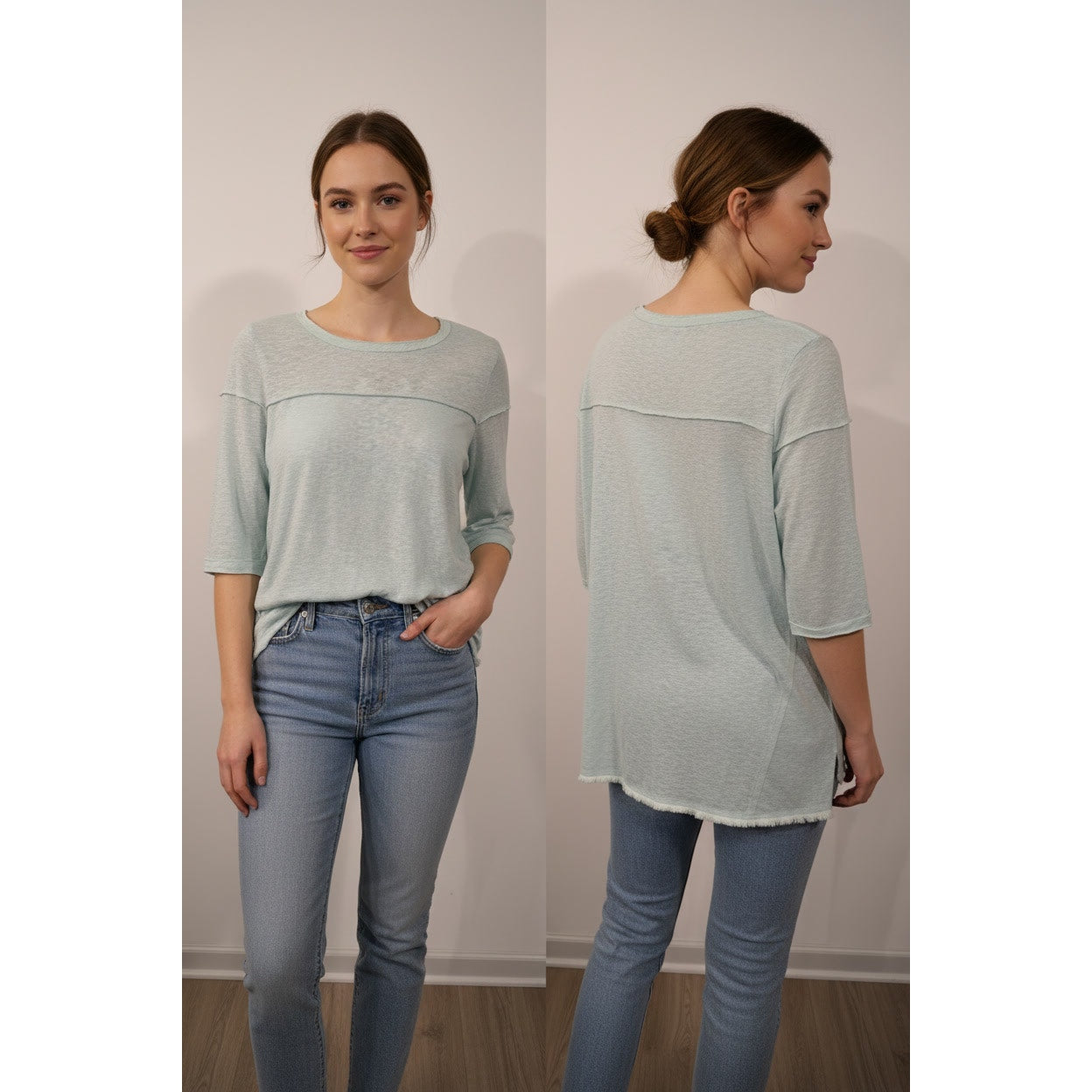 1441 - Umgee Cotton Slub Mint Green Blouse - PreLoved - Large