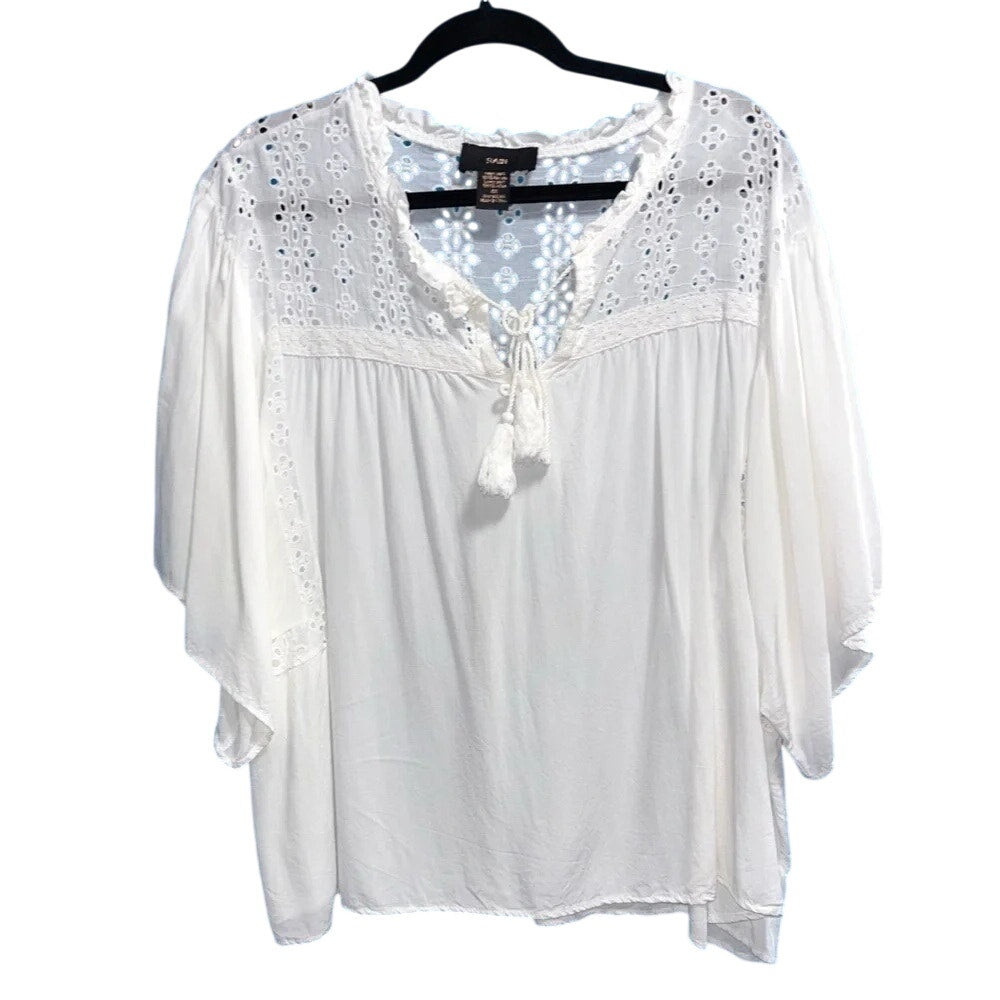 1326 - Rain White Eyelet Crop Blouse - Size 2X
