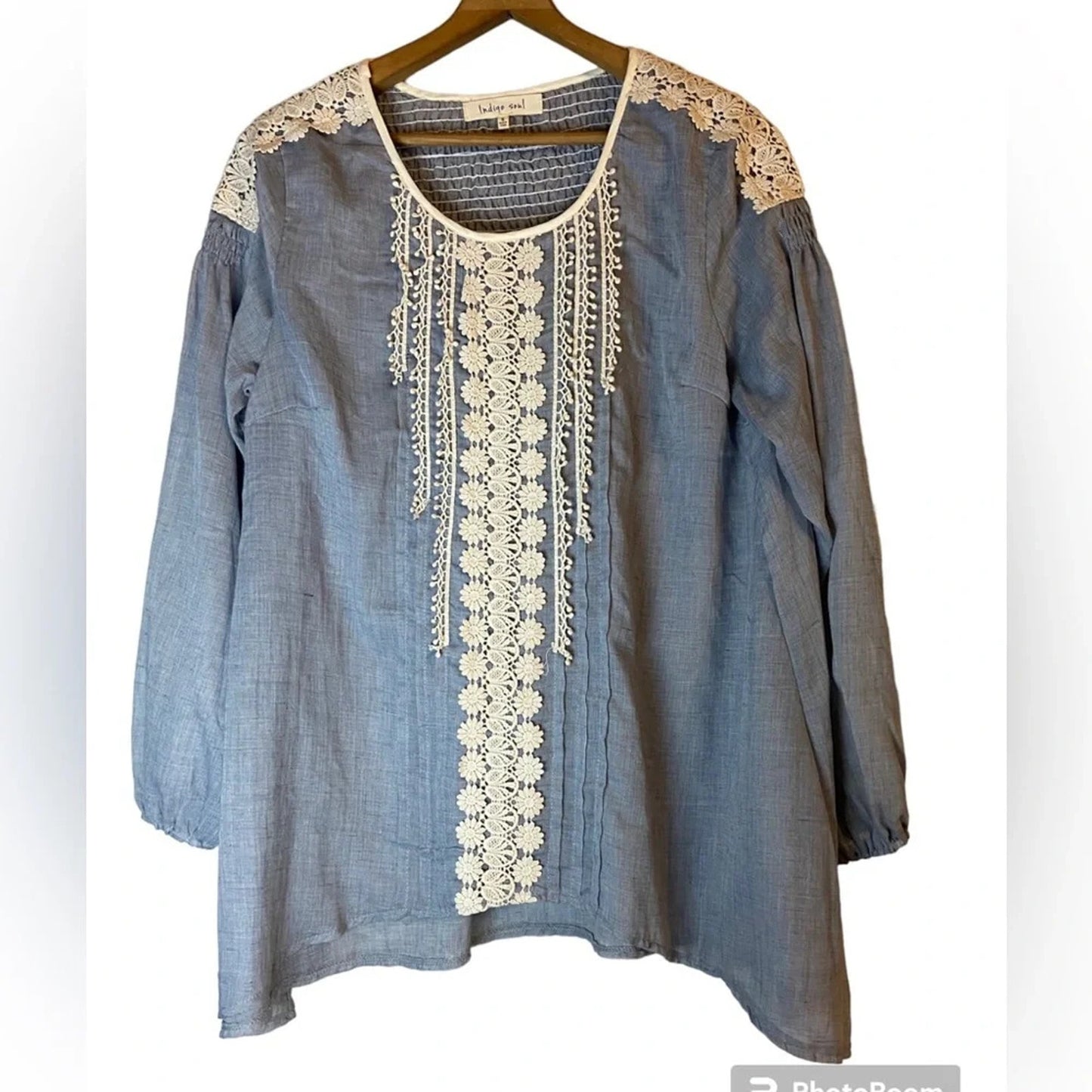 1088- Indigo Soul Boho Blue Cotton Lace Peasant - New - Med