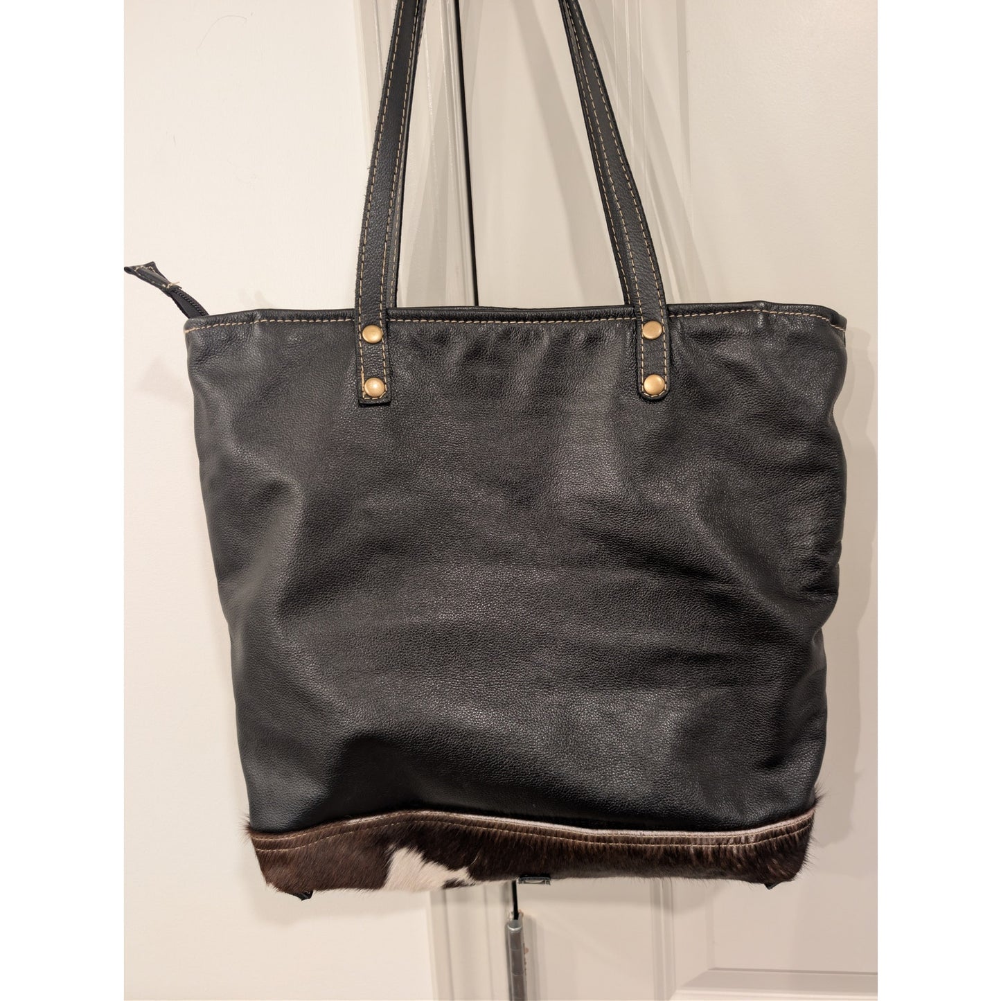 1387 -Myra Bag Shades of Black Genuine Hair-on Leather Tote Bag