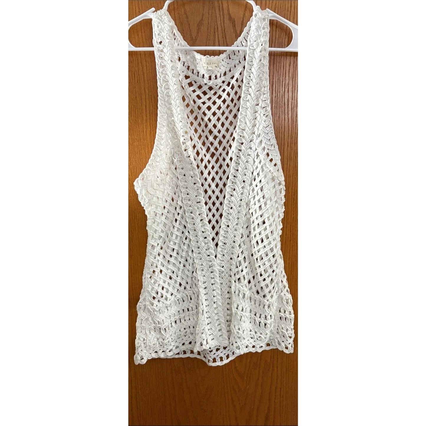1114-Adira White Crochet Mesh Open Front Tank Top Boho Size XL- NWT