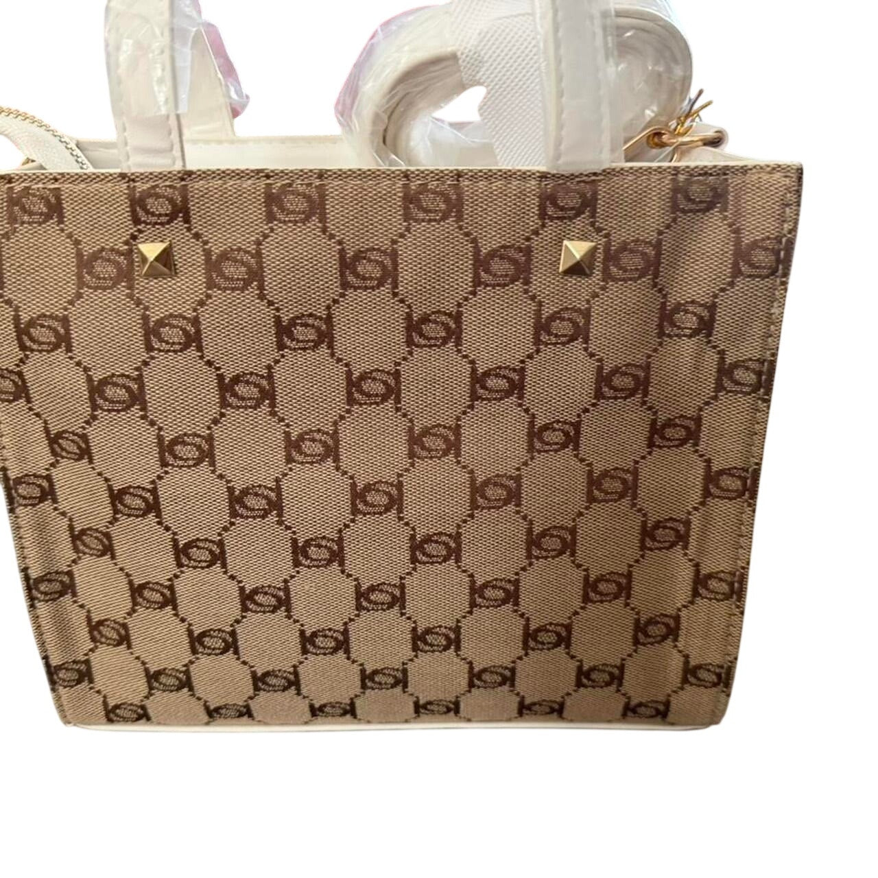 1311 - Bebe Talulla Mini Satchel in the tan brown and white - NWT
