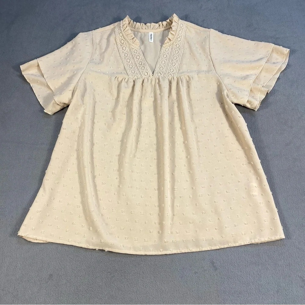 1264 - Falechay Swiss Dot Blouse with Lace trim - L - NWT