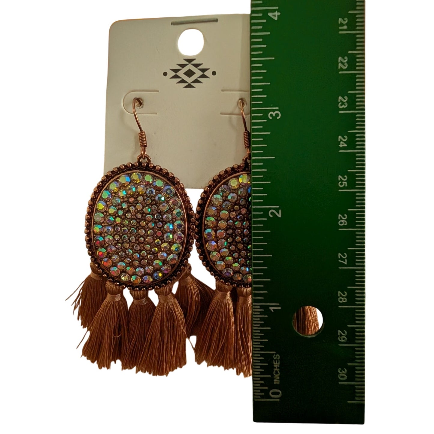 1398 - Boho Western Coppertone Earrings with Rhinestones and Tassels - NWT