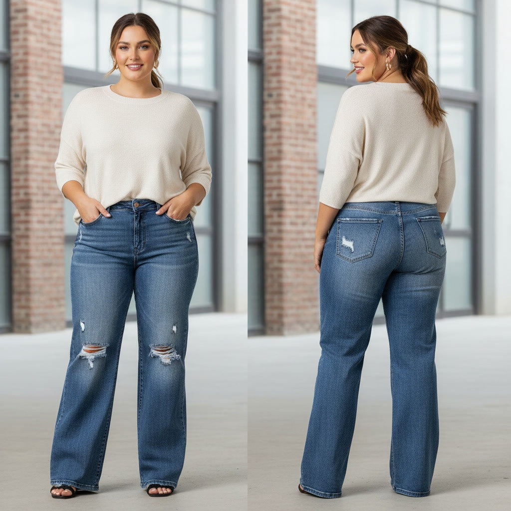 1310 - Distressed High Rise Straight Leg Jeans - XXL