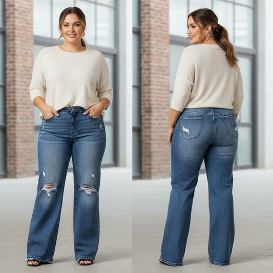 1310 - Distressed High Rise Straight Leg Jeans - XXL