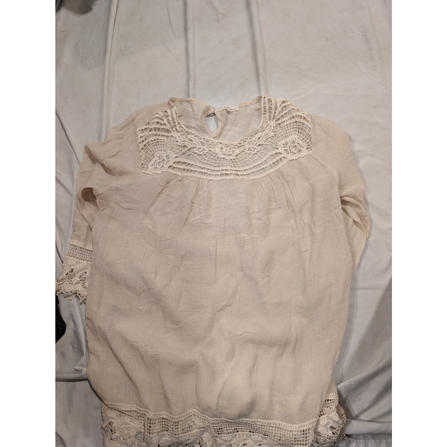 1346 - Indigo Soul Crochet Cream Blouse - XL