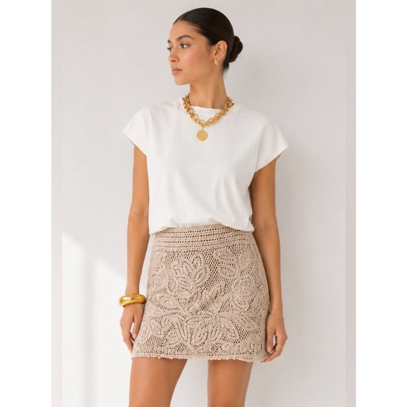 1255- Skies are Blue Crochet Skirt in Oatmeal - 2X - NWT