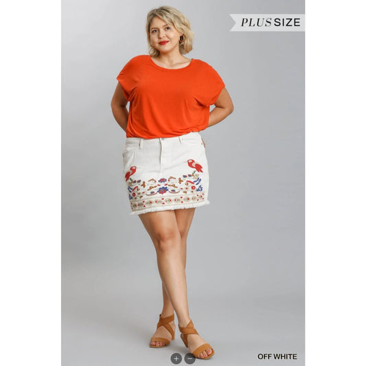 UMGEE - Embroidered Detail High Rise Non-Stretch Denim Skirt