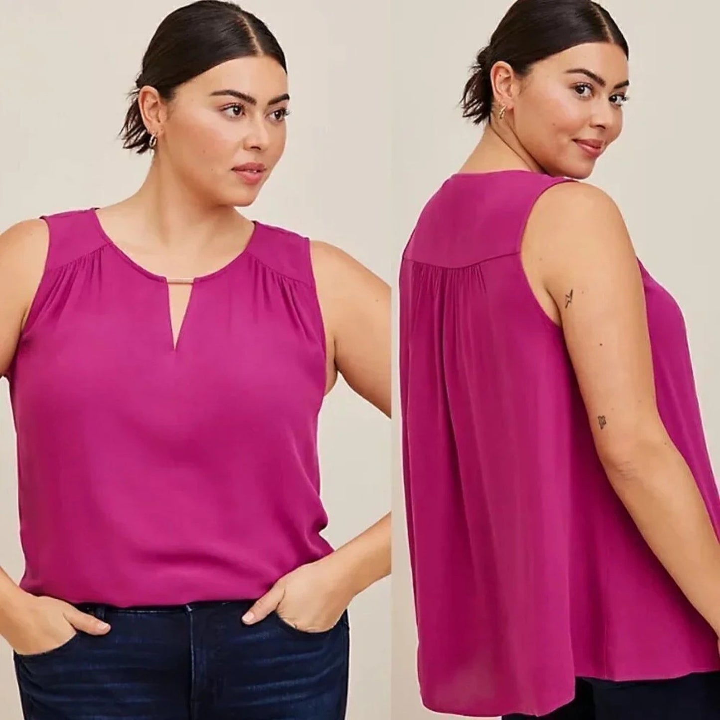 1100-Torrid Magenta Sleeveless Pleated Blouse Keyhole Back Size 3 - NWT