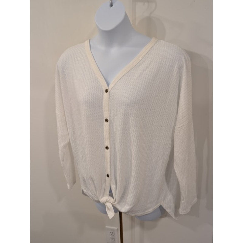 1319 - Orlik Waffle Knit Button Down Top with front tie- Size 1XL - NWT