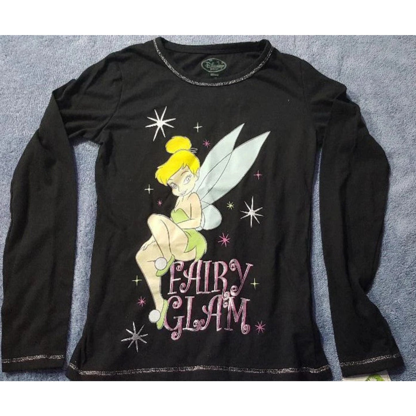 1106-Disney Fairies TinkerBell Fairy Glam Black Long Sleeve Shirt Girls XL - NEW