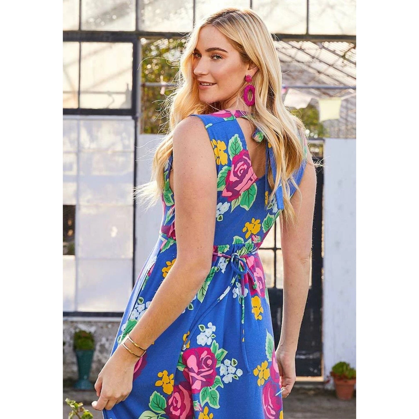 1130 - Matilda Jane Boho Floral Maxi Dress Blue Sleeveless Tie Back - NWT - Med