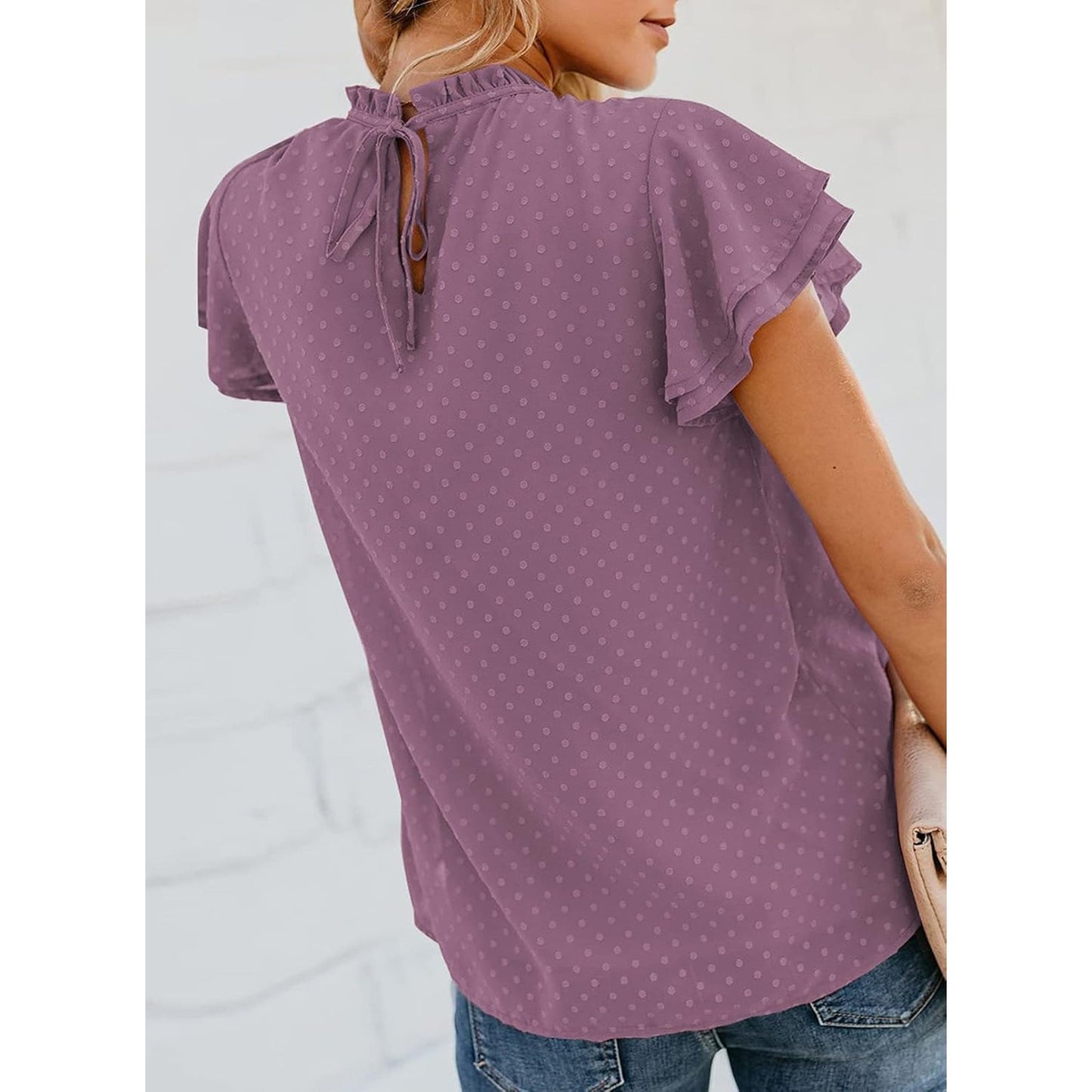 1119 - DOKOTOO Boho Purple Smocked Flutter Sleeve Blouse Tie Back -  NEW - 2XL