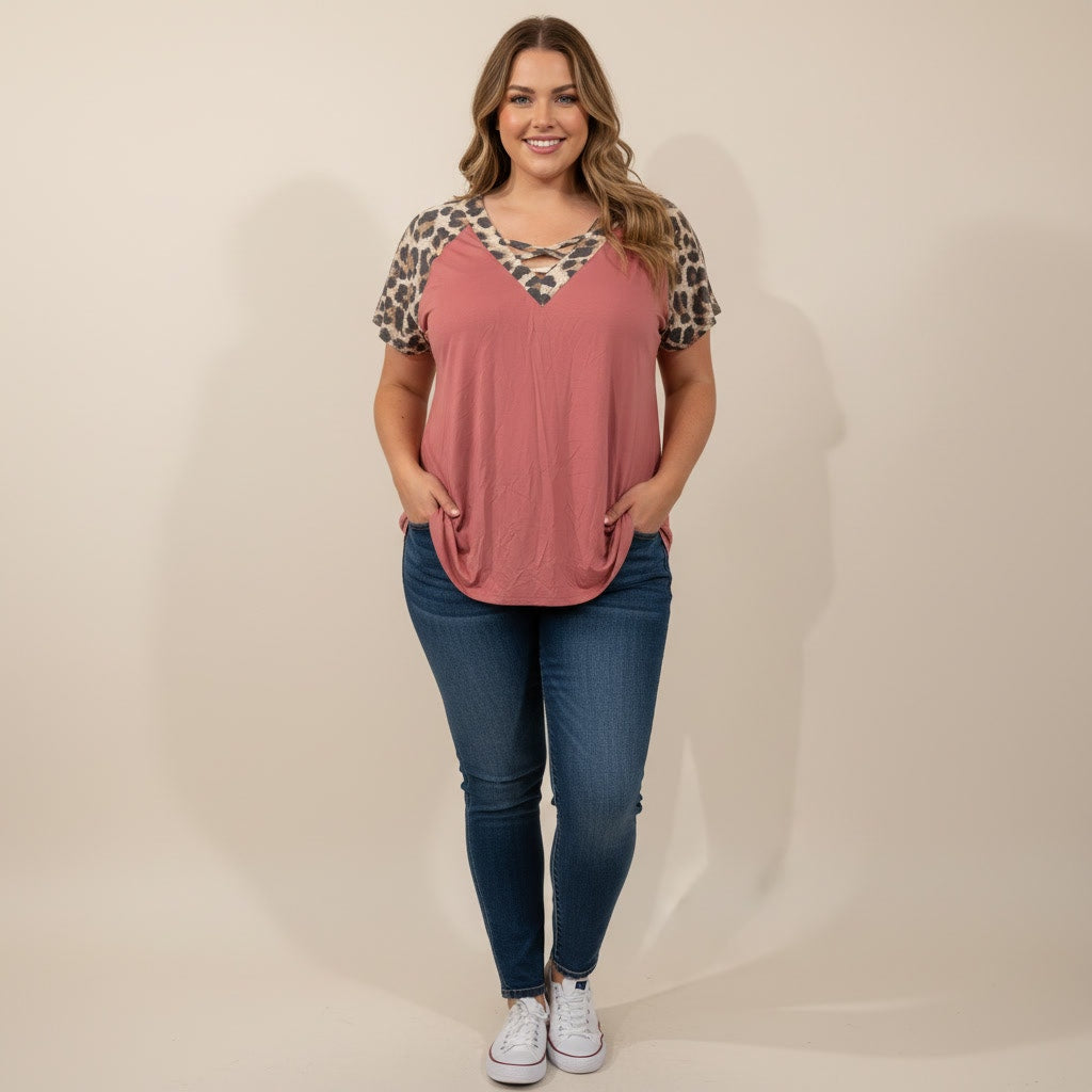 1318 - Celeste Mauve and Animal Print Top - Size L - NWOT