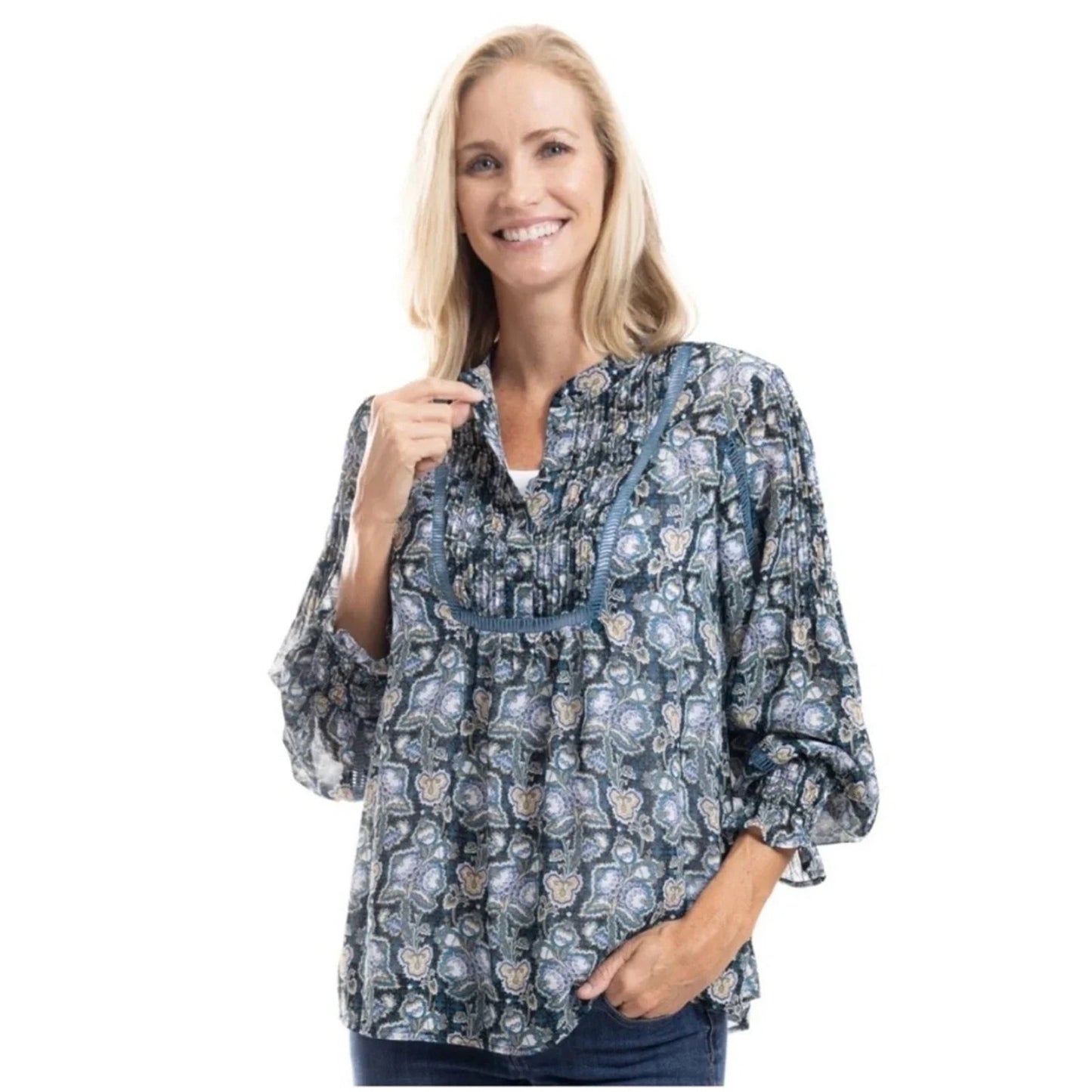 1128-Linda Anderson Floral Chiffon Blouse w Cutout & Attached Cami - Size 1x-NWT