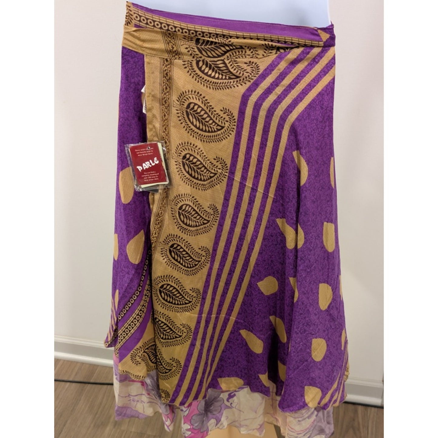 1146- Jackpot Parle Purple Gold Paisley Wrap Skirt Boho Maxi One Size - NWT