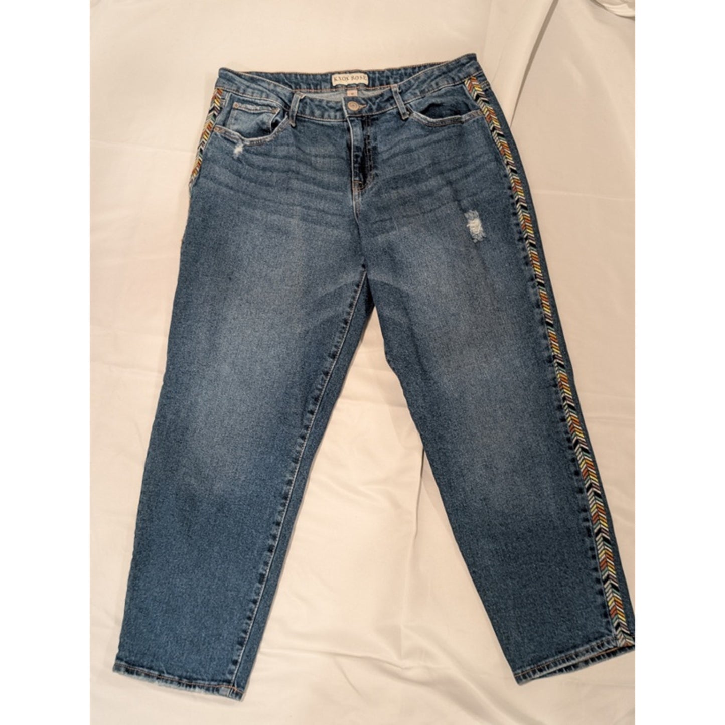 1195  - Knox Rose Jeans Straight Leg Denim w/ Embroider Chevron Side Stripe - 10
