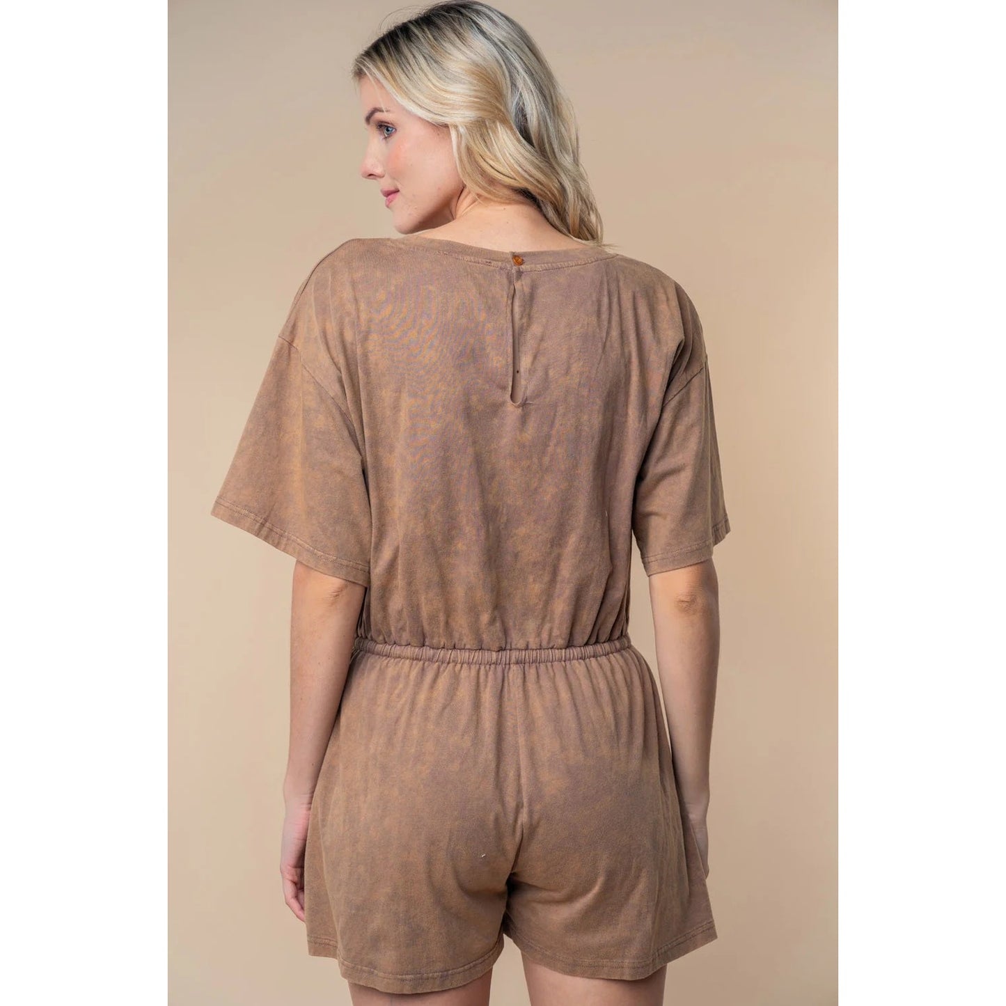 1248-White Birch Full Size Short Sleeve Drawstring Romper-NEWThe Wh