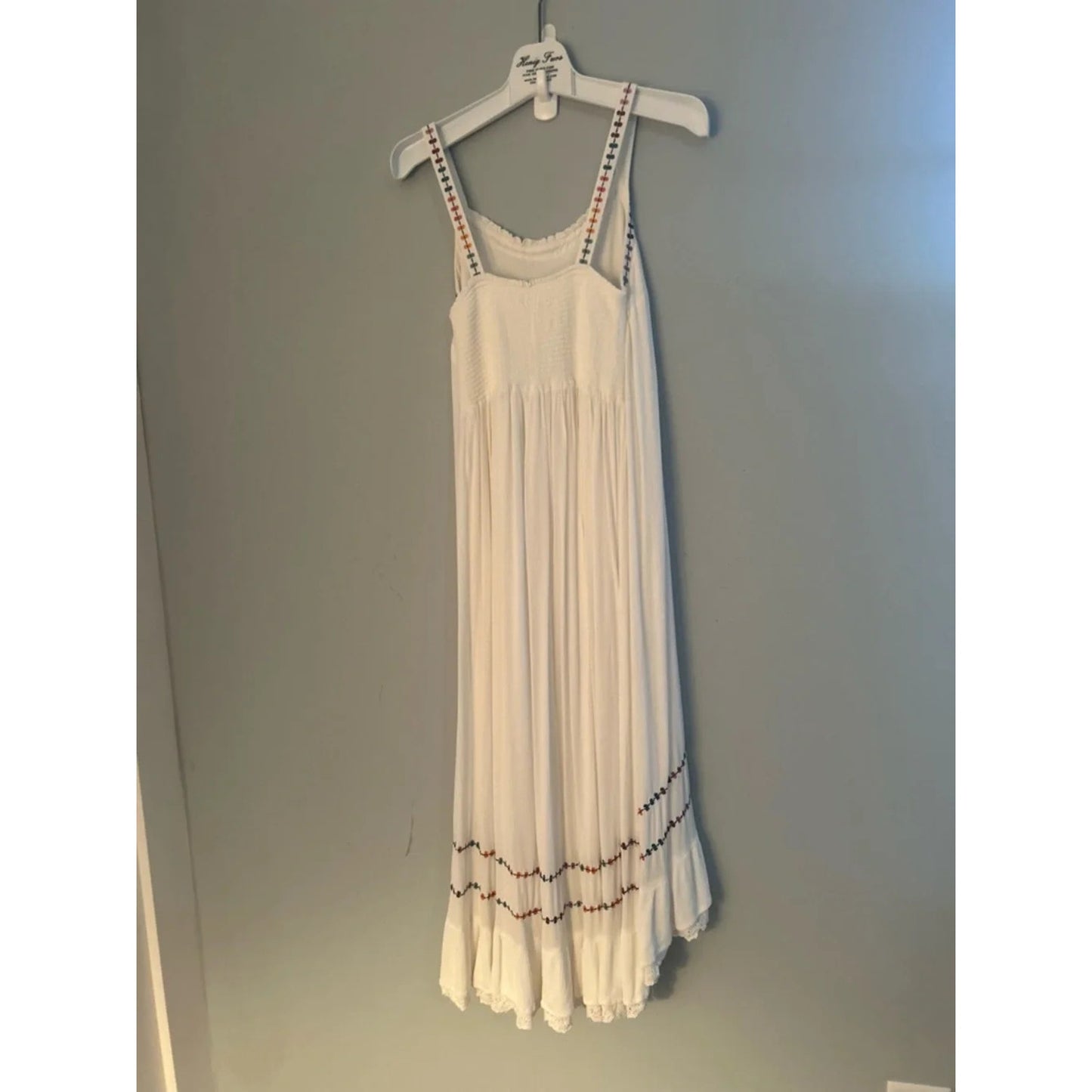 1136- Matilda Jane Boho Maxi Dress White Embroidered Lace Trim - NWT - Medium