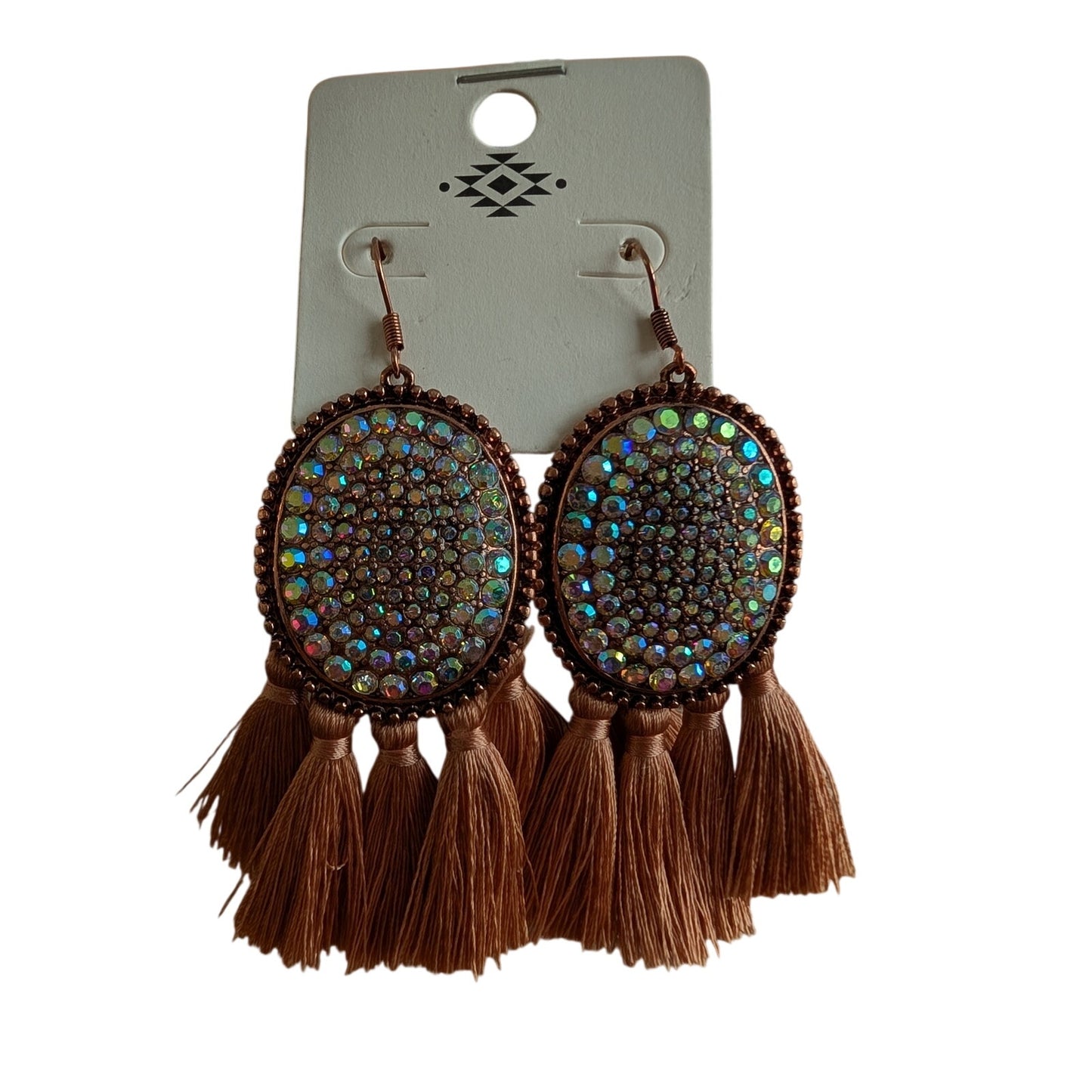 1398 - Boho Western Coppertone Earrings with Rhinestones and Tassels - NWT