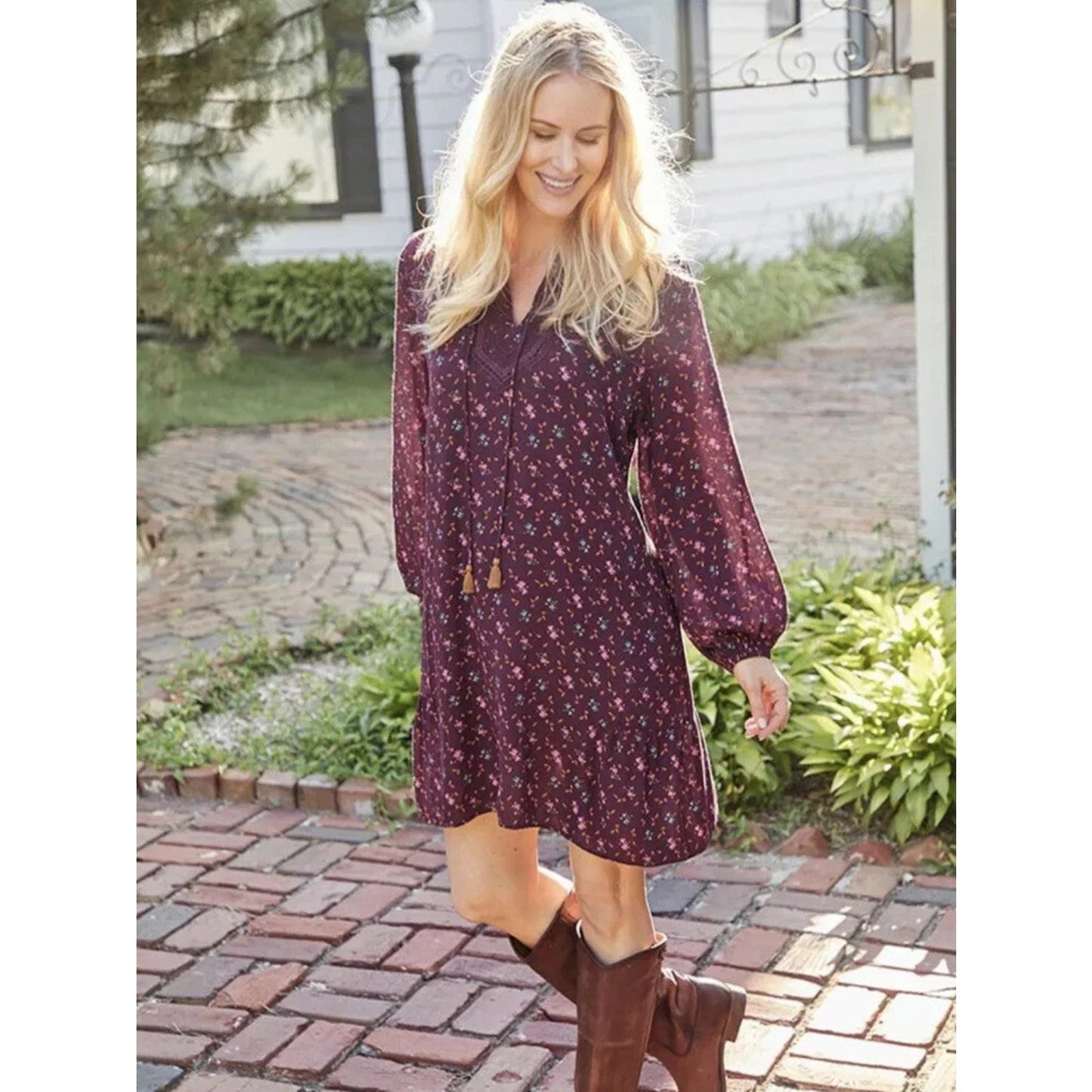 1142 - Matilda Jane Boho Floral Peasant Dress Burgundy Long Sleeve - NWT- Medium