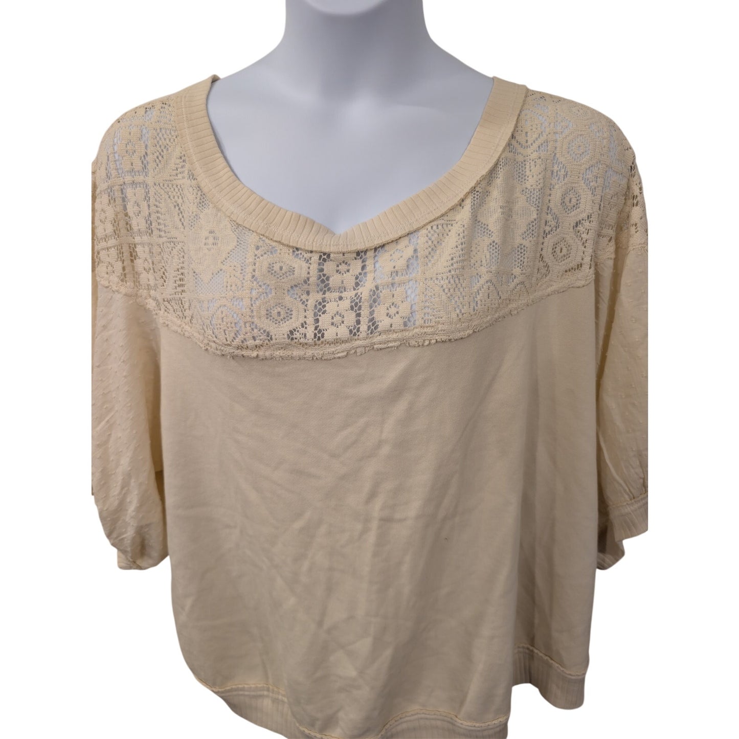 1227-Pilcro Anthropologie Plus - Creme Lace and Sweatshirt Top - NWT - 2X