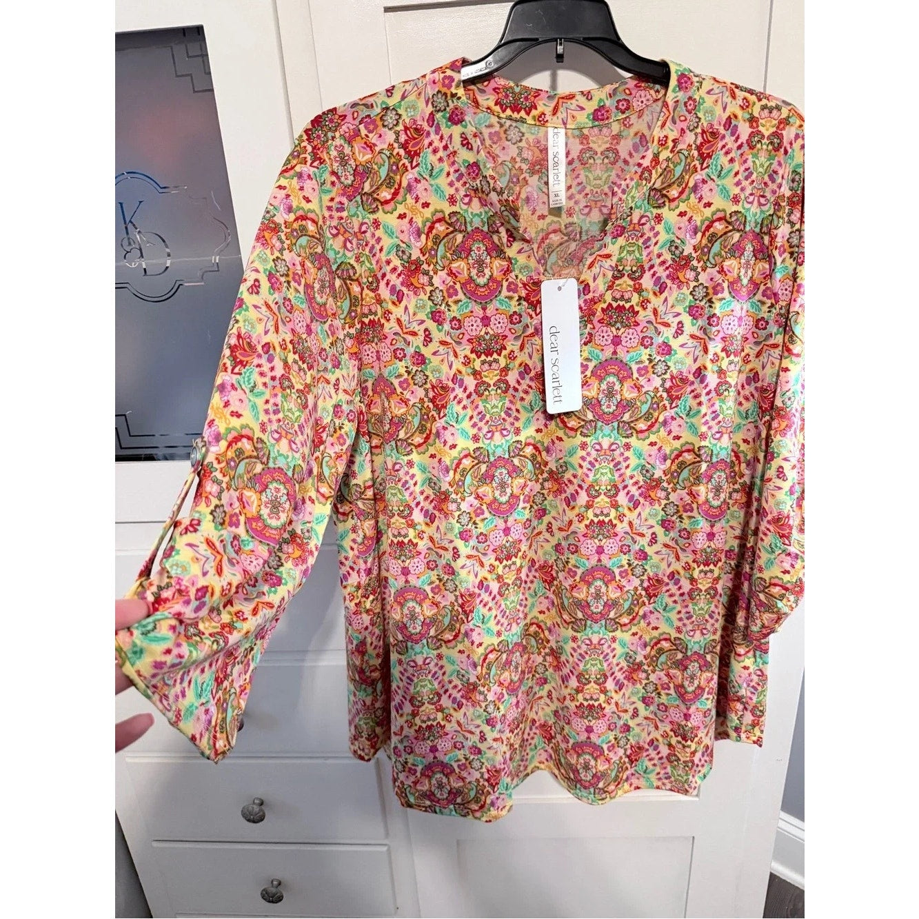 1397 - Dear Scarlett Boho Print Blouse - NWT - Large