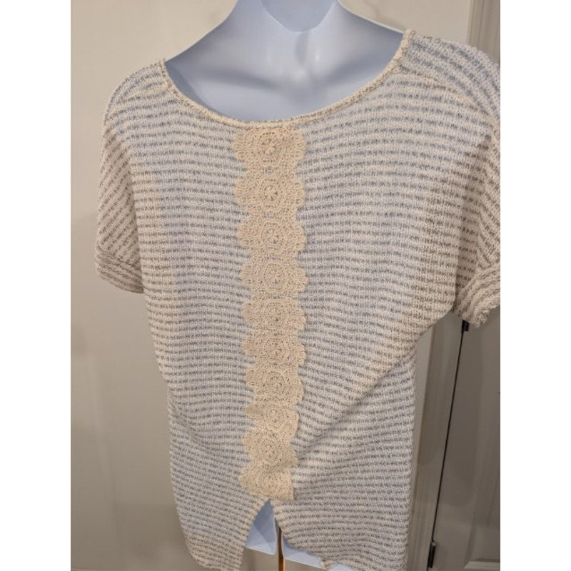 1294 - Misia Open Knit Blouse with Lace Trim down back - Large - New