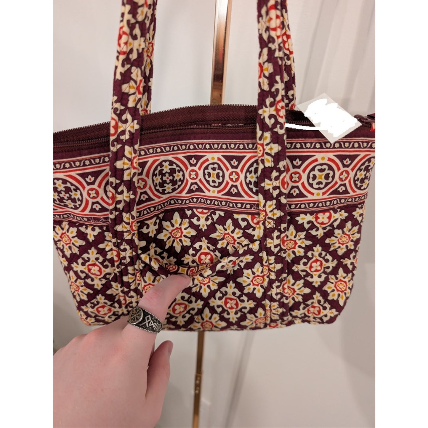 1064 - Vera Bradley Quilted Floral Tote Bag Burgundy Boho - Used